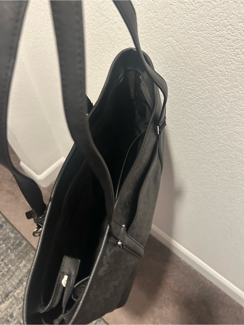 Michael Kors Black MK Monogram Tote with Silver Logo - Picture 10 of 13